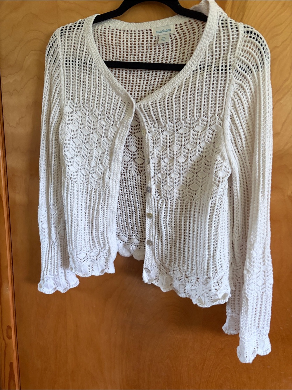 Sundance Cream Open-Knit Button Front Cardigan